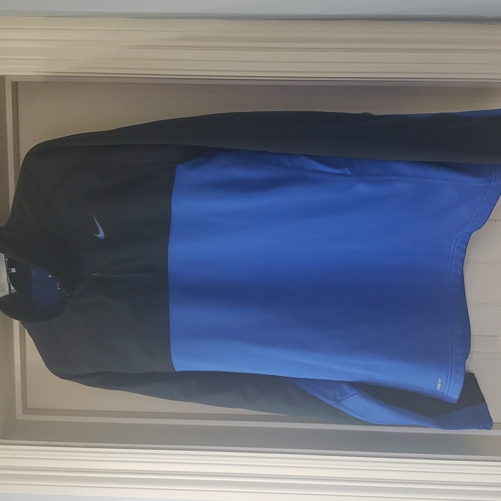 Nike, Therma Fit, long sleeve pullover jacket, partial zip, XL, blue/black